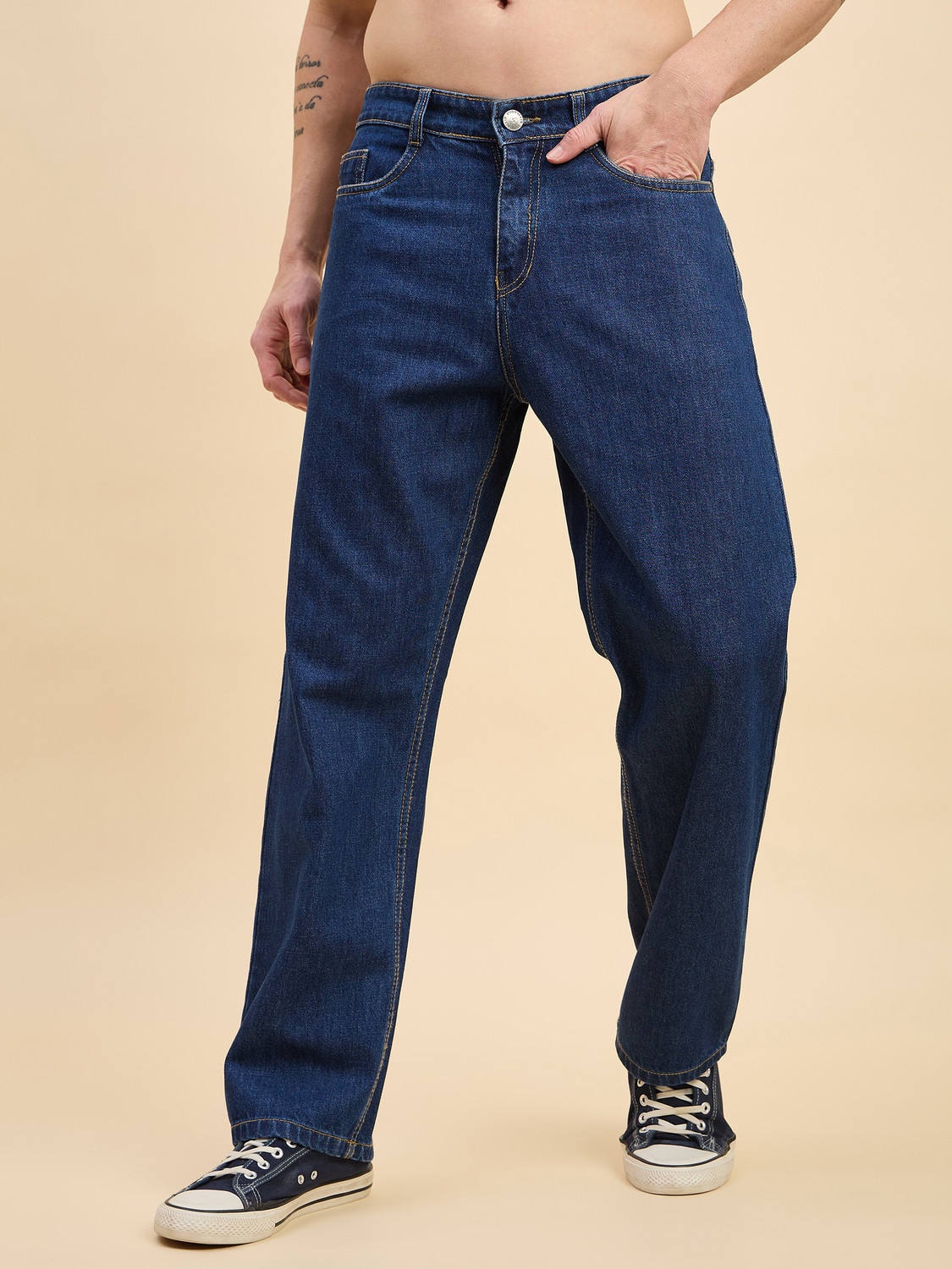 Image of STUDIO NEXX Men Loose Fit Mid Rise Dark Blue Jeans