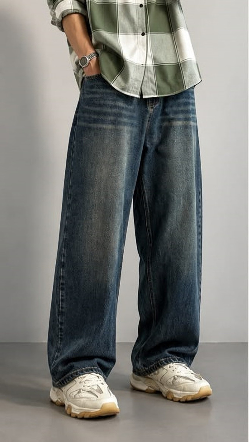 Image of 4ME Men Baggy Fit Mid Rise Dark Blue Jeans