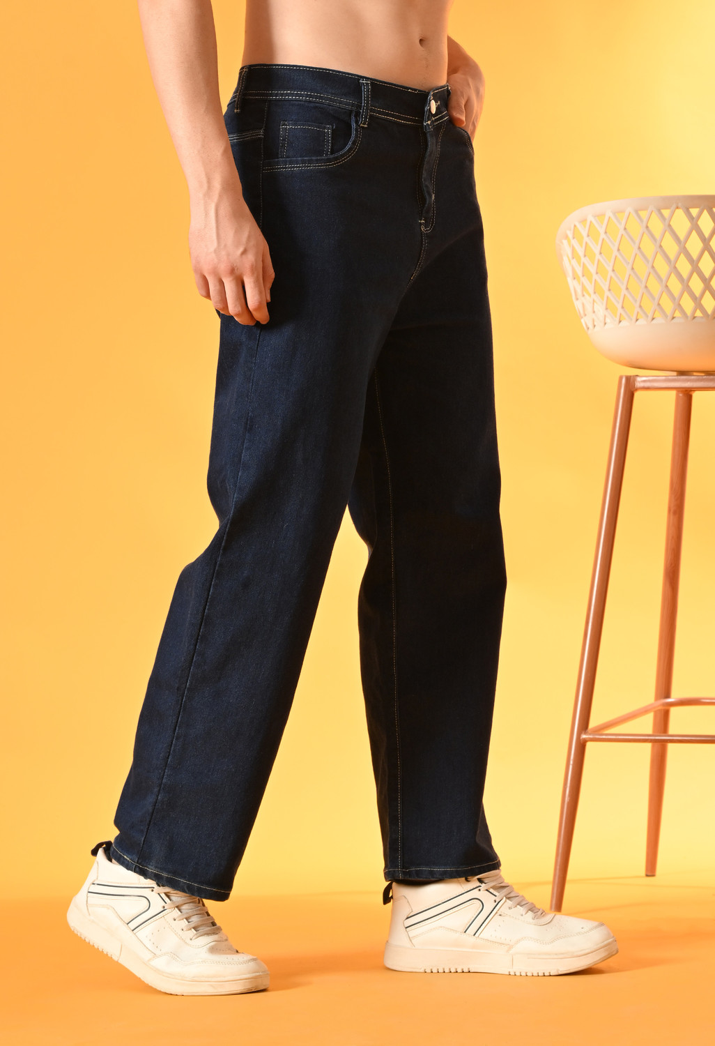 Image of Nalaka Relaxed Fit Men Dark Blue Jeans