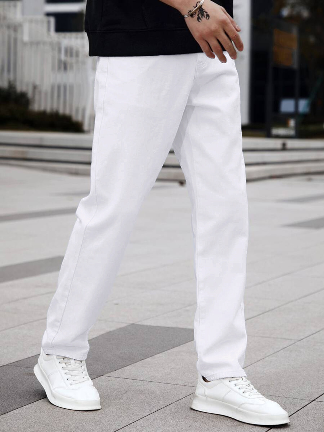 Image of VOOTER Men Straight Fit Mid Rise White Jeans
