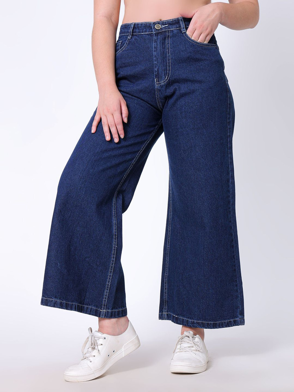 Image of 3BUTTERFLIES Flared Women Dark Blue Jeans