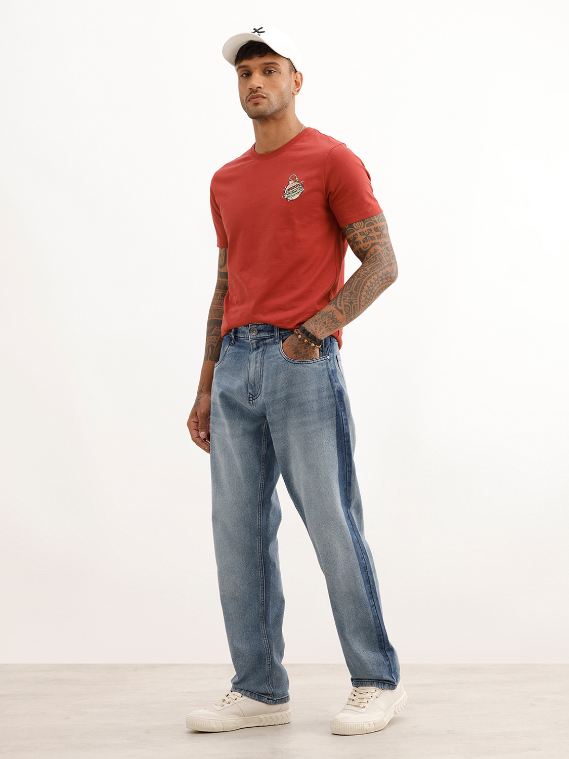 Image of WROGN Men Loose Fit Mid Rise Blue Jeans