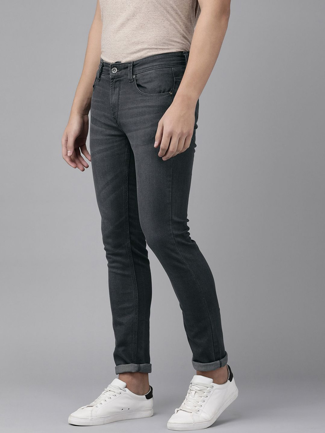 Image of Spykar Men Regular Mid Rise Grey Jeans