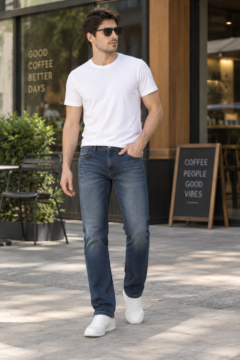 Image of NUMERO UNO Men Slim Mid Rise Blue Jeans
