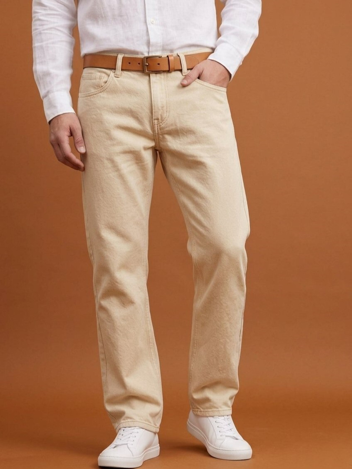 Image of Roadster Regular Men Beige Jeans