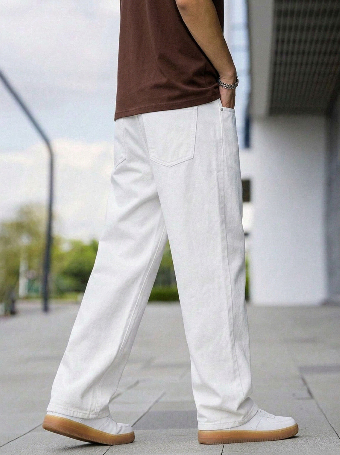 Image of ODDMONKEY Men Baggy Fit Mid Rise White Jeans