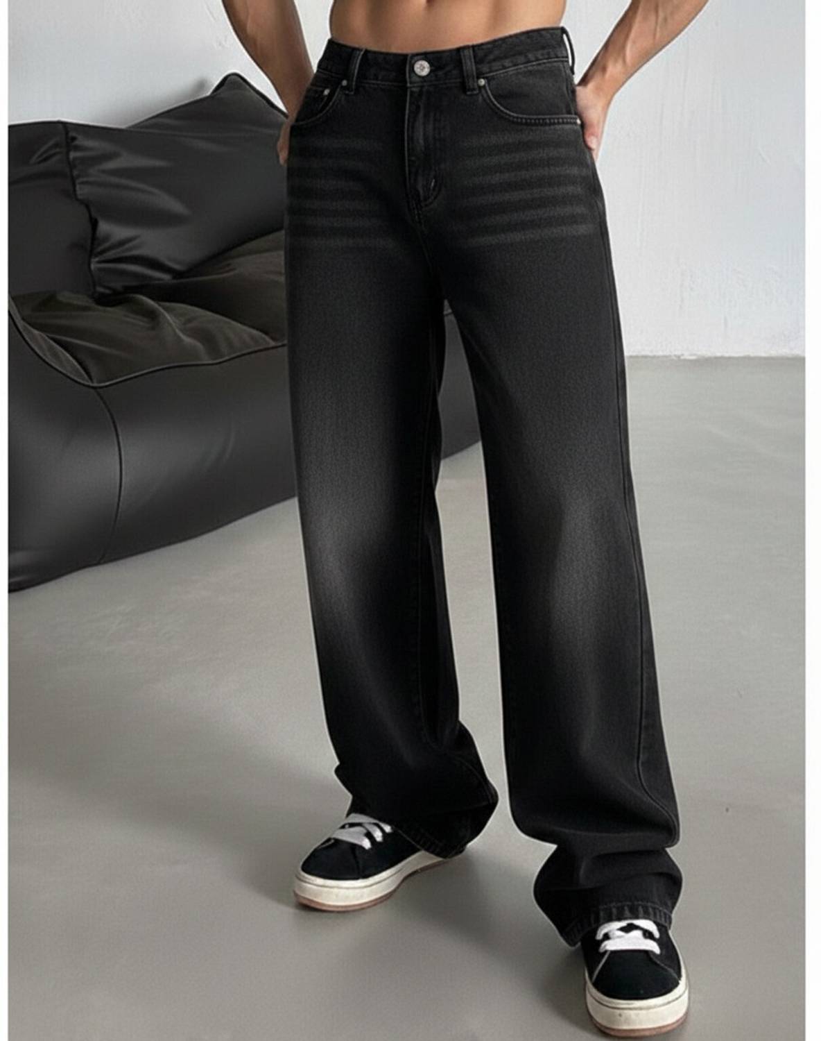 OFTEN LOOK Baggy Fit Men Black Jeans
