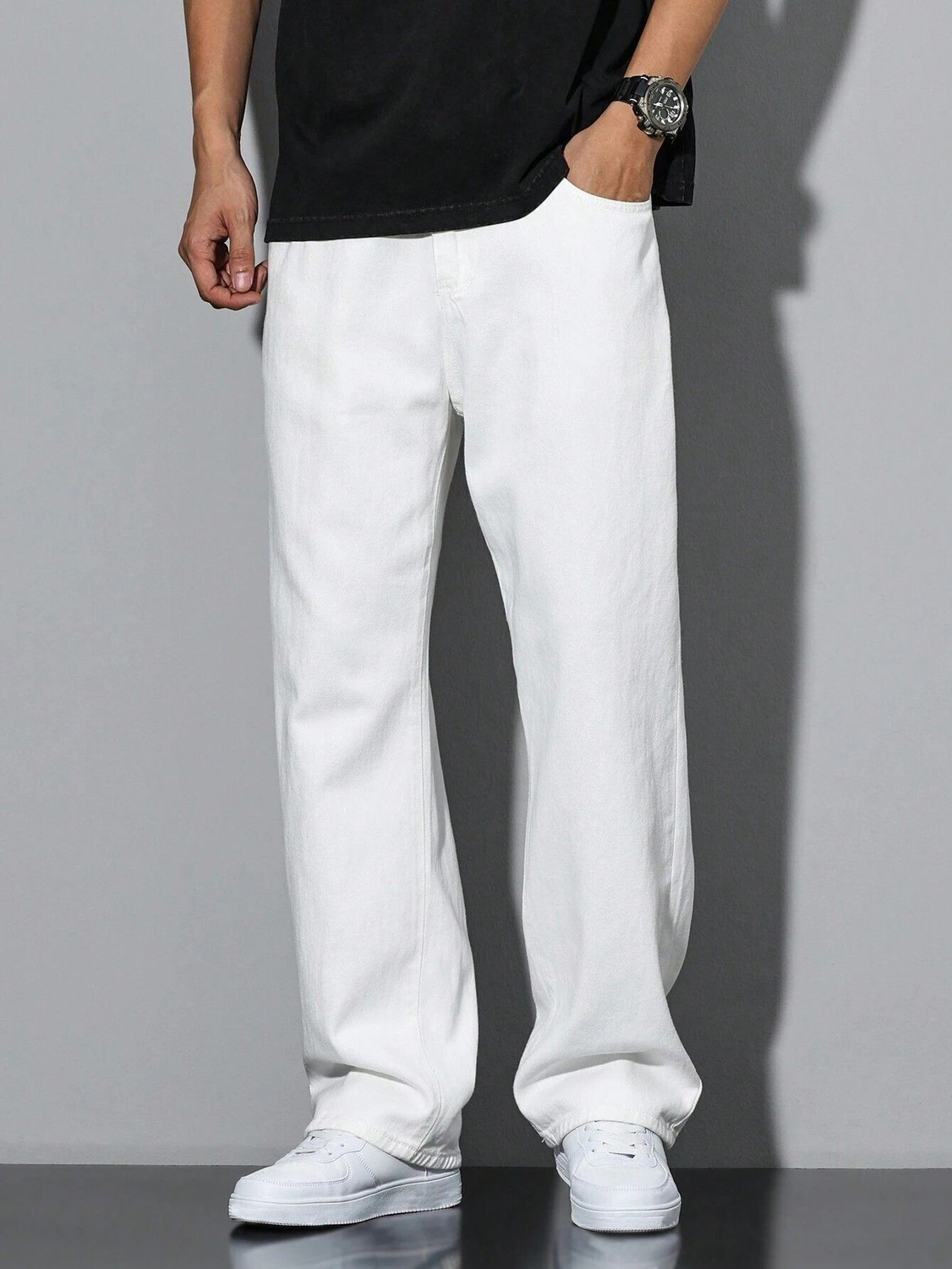 Image of Denim Life Loose Fit Men White Jeans