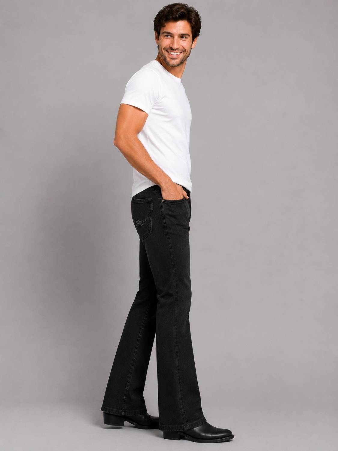 MM-21 Fashion Flared Black Jeans - Image 3