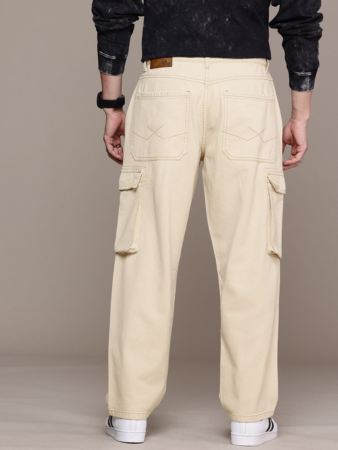 Image of WROGN Relaxed Fit Men Beige Jeans