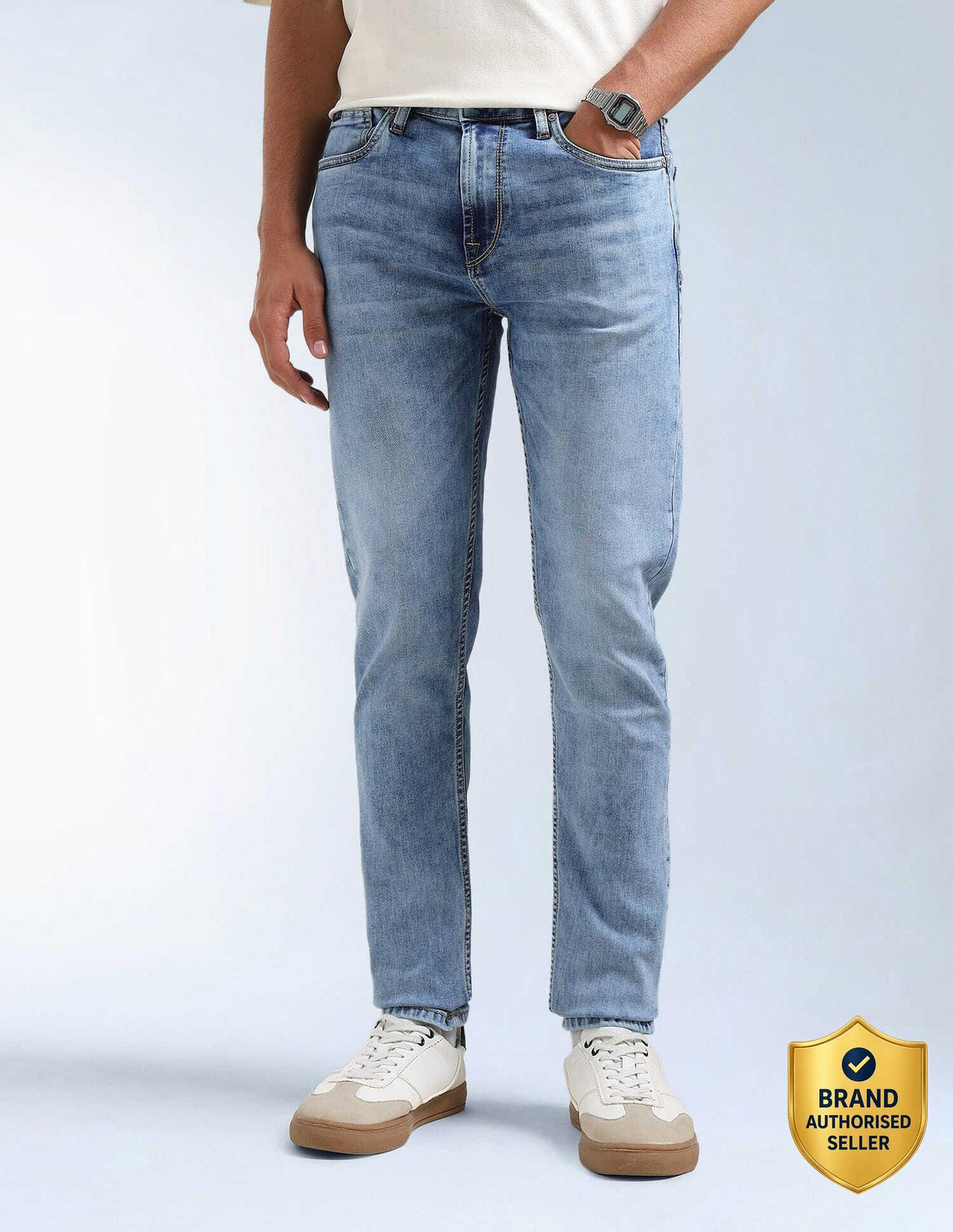 Image of FLYING MACHINE Tapered Fit Men Blue Jeans