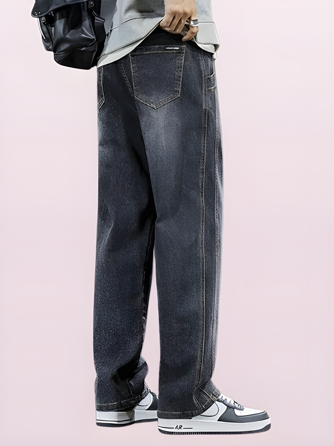 Image of FUDE PRIDE Loose Fit Men Dark Grey Jeans