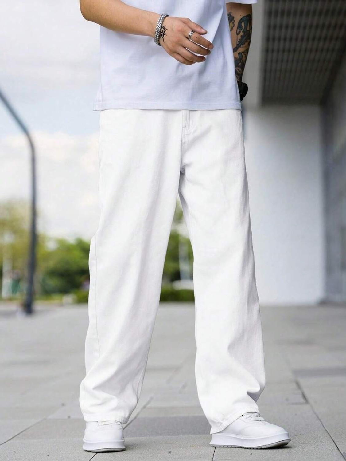 Image of YAMEETFIT Straight Fit Men White Jeans