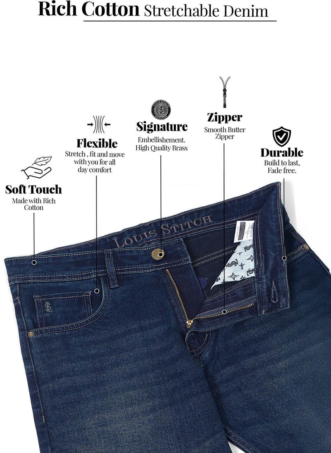 Image of LOUIS STITCH Boot-Leg Men Blue Jeans