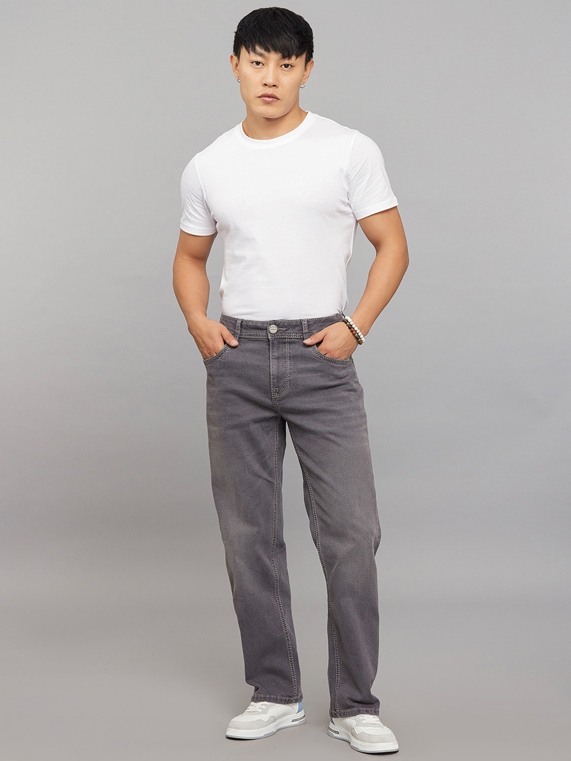 Image of ROOKIES Men Straight Fit Mid Rise Grey Jeans