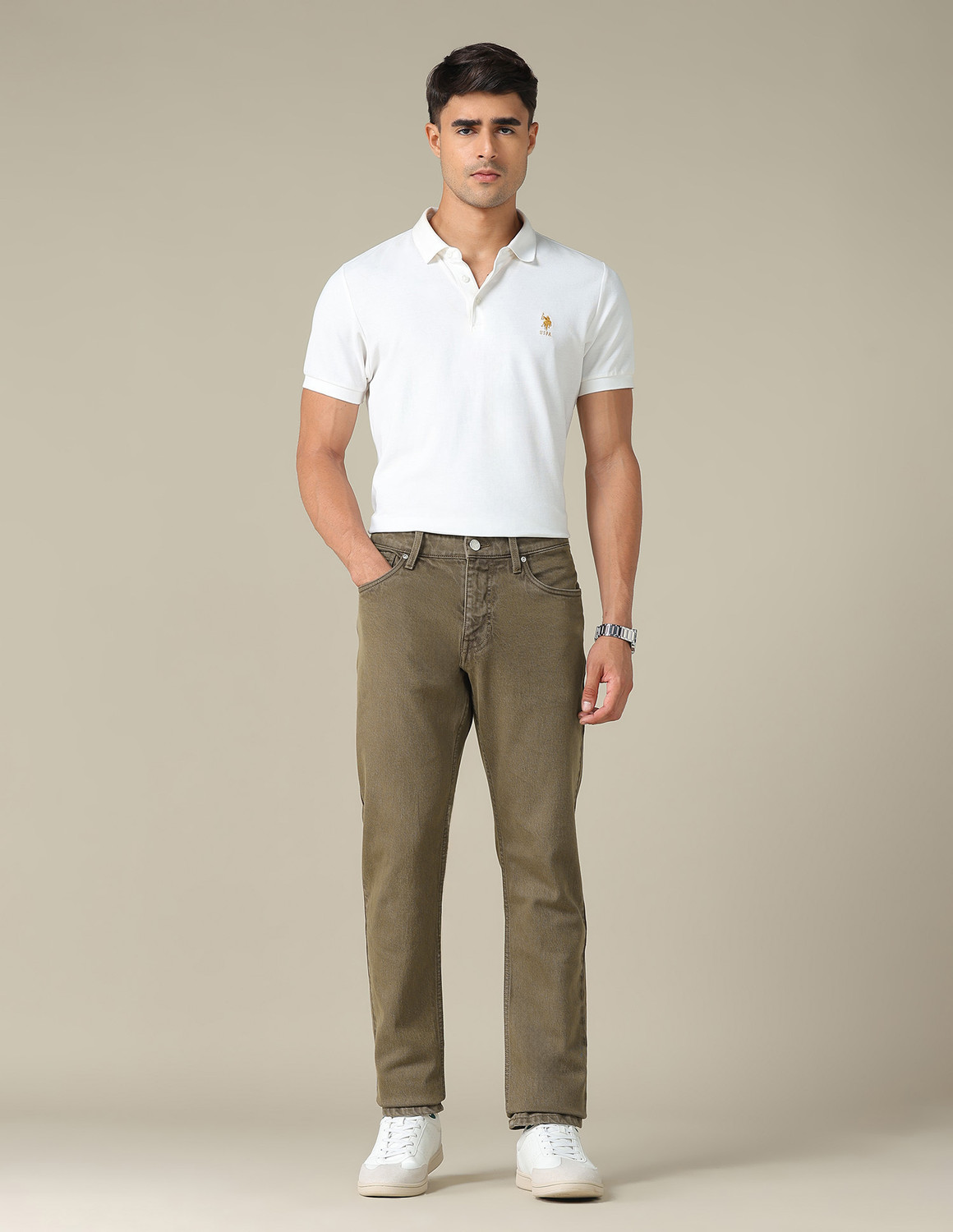 Image of U.S. Polo Assn. Denim Co. Tapered Fit Men Brown Jeans