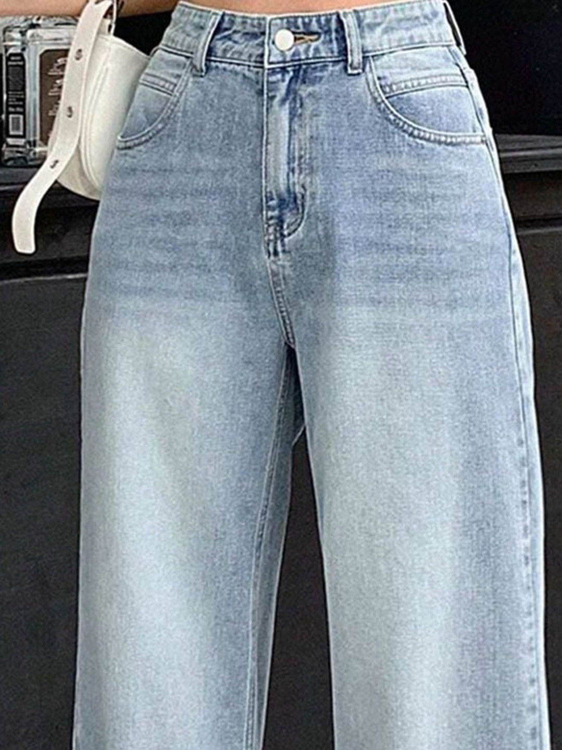 Image of AADVI FASHION Women Wide Leg High Rise Light Blue Jeans