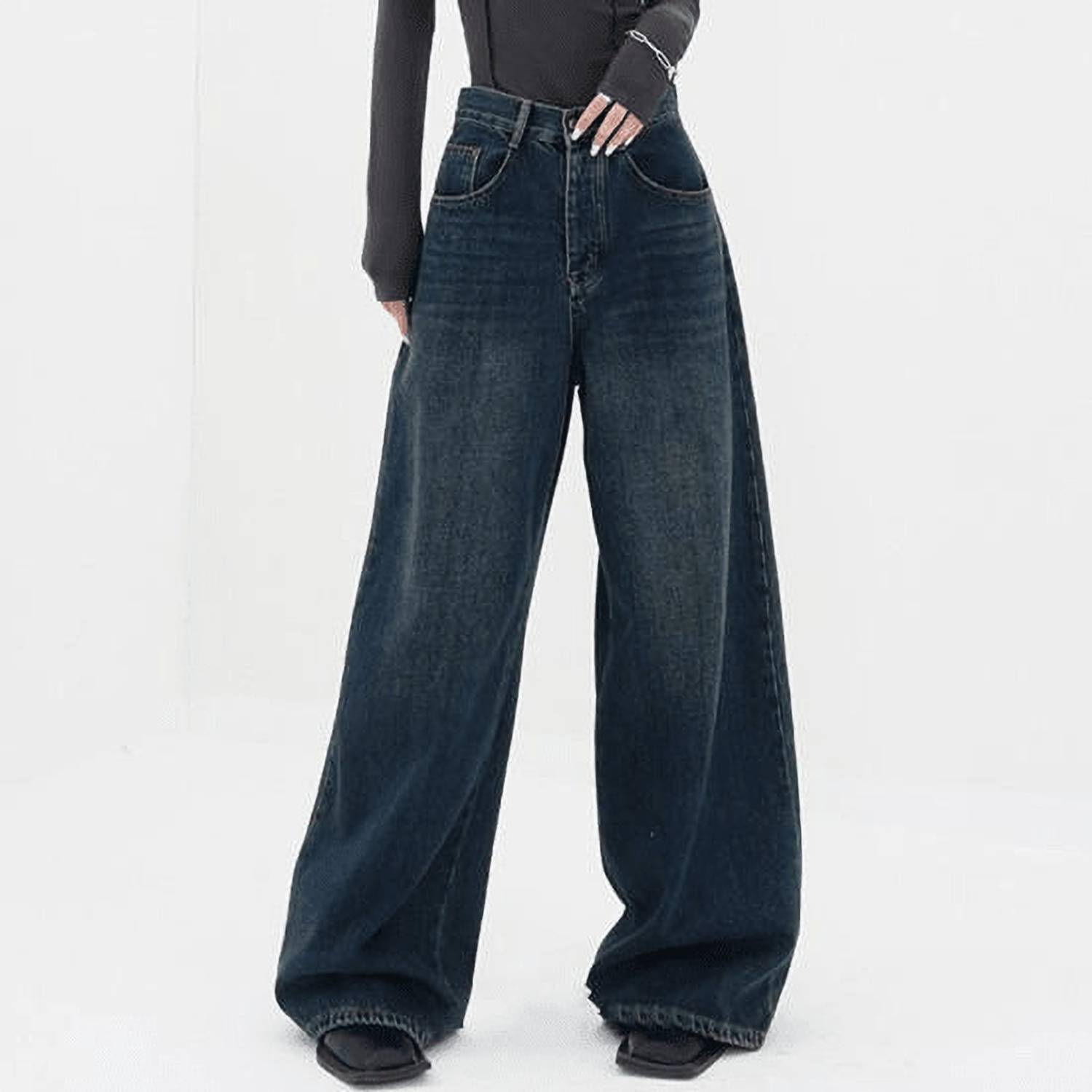 AAV2 Women Dark Blue Wide Leg Jeans - Image 1