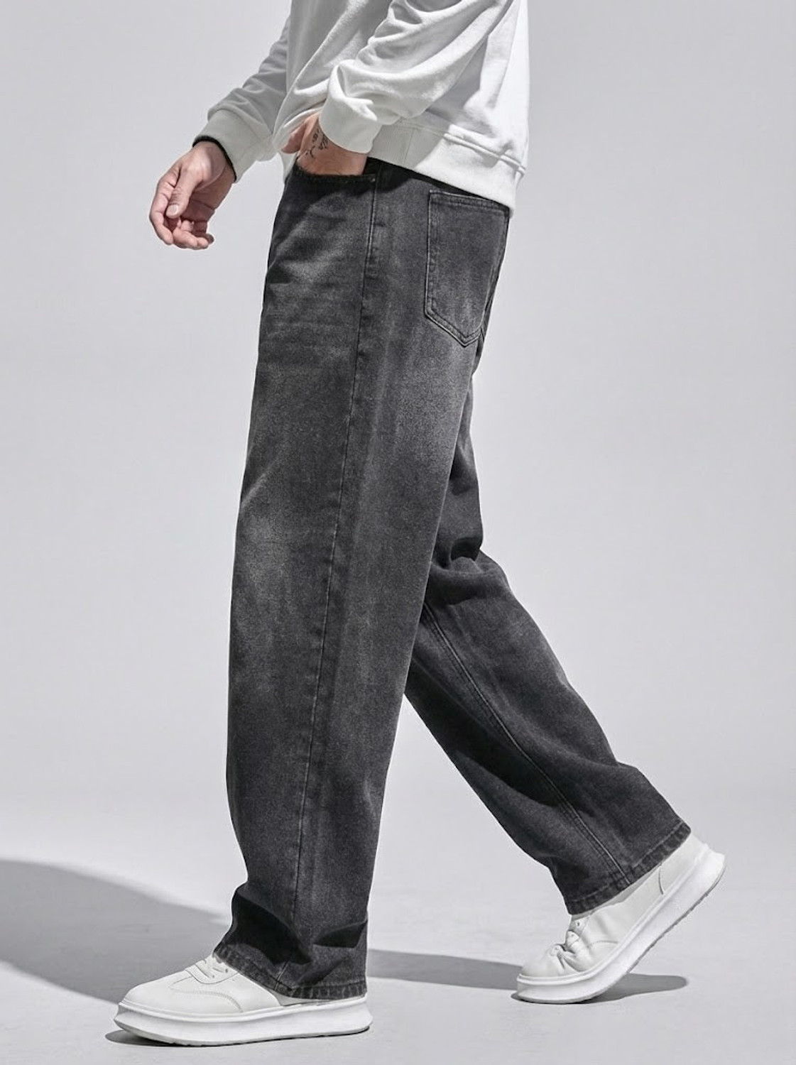 Image of Pokie Loose Fit Men Dark Grey Jeans