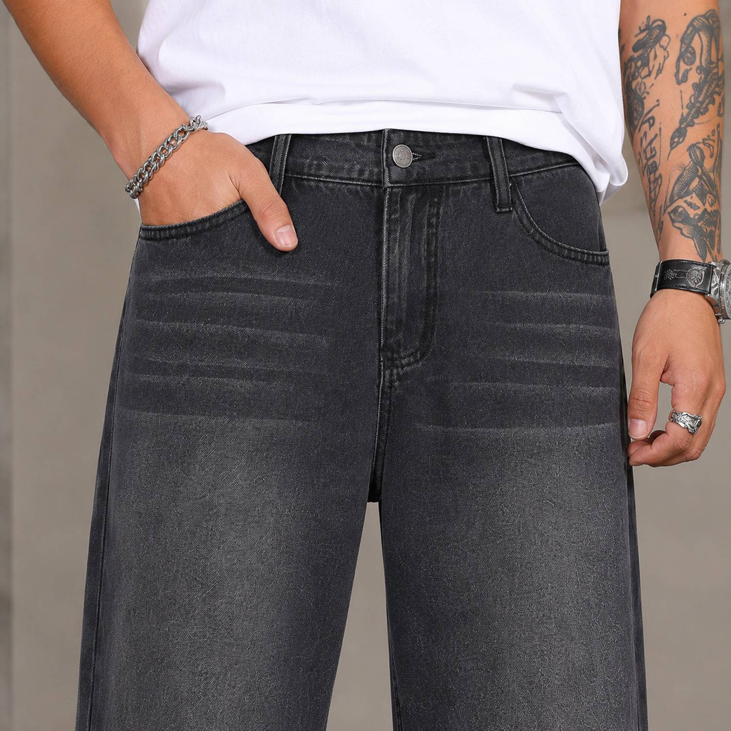 BASIC Straight Fit Men Grey Jeans - Image 4