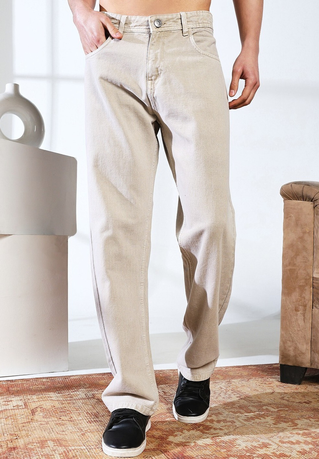 Image of DENIM LOOK Straight Fit Men Beige Jeans