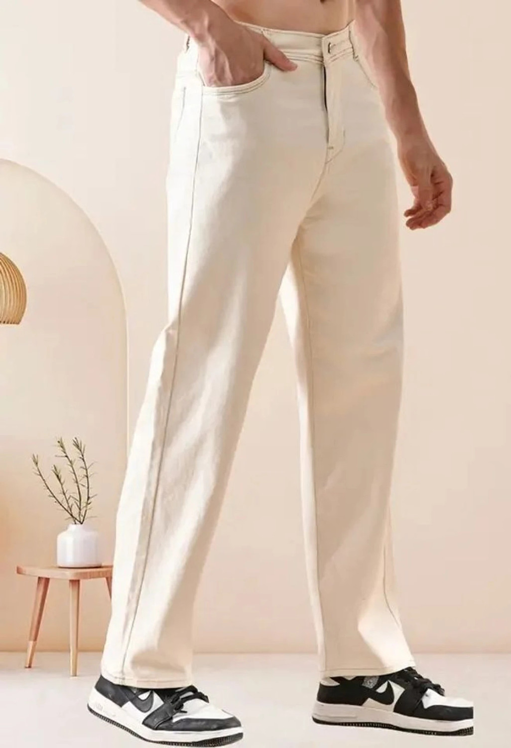 Image of Clyver Straight Fit Men Beige Jeans