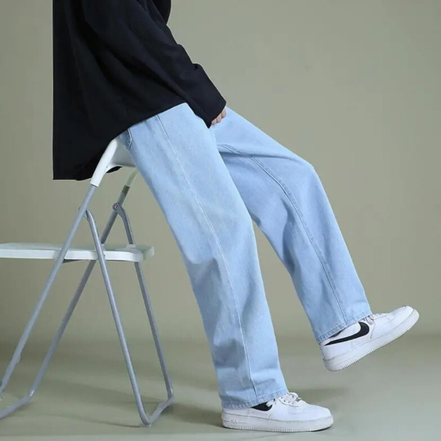 Image of LOOKONCE Straight Fit Men Light Blue Jeans