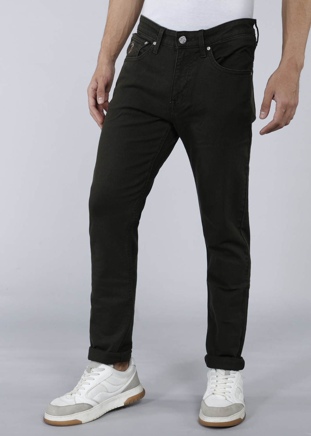 Image of U.S. Polo Assn. Denim Co. Men Tapered Fit Mid Rise Light Green Jeans