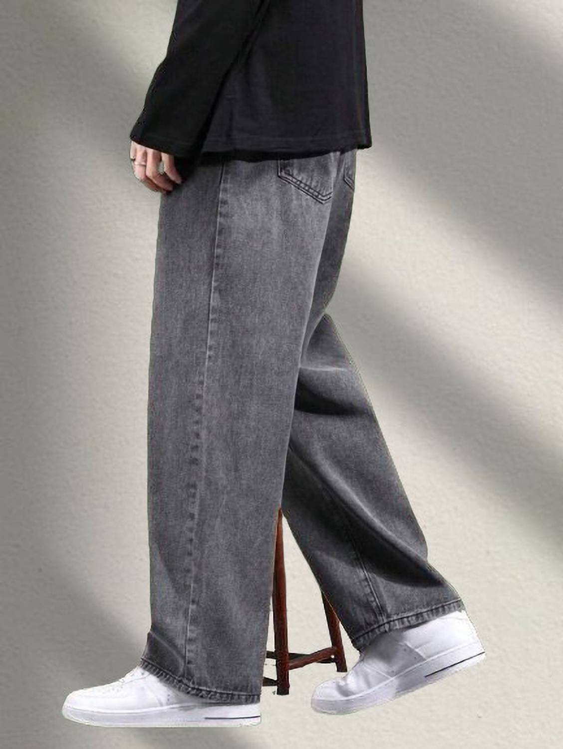 StarForWell Loose Fit Men Grey Jeans - Image 5