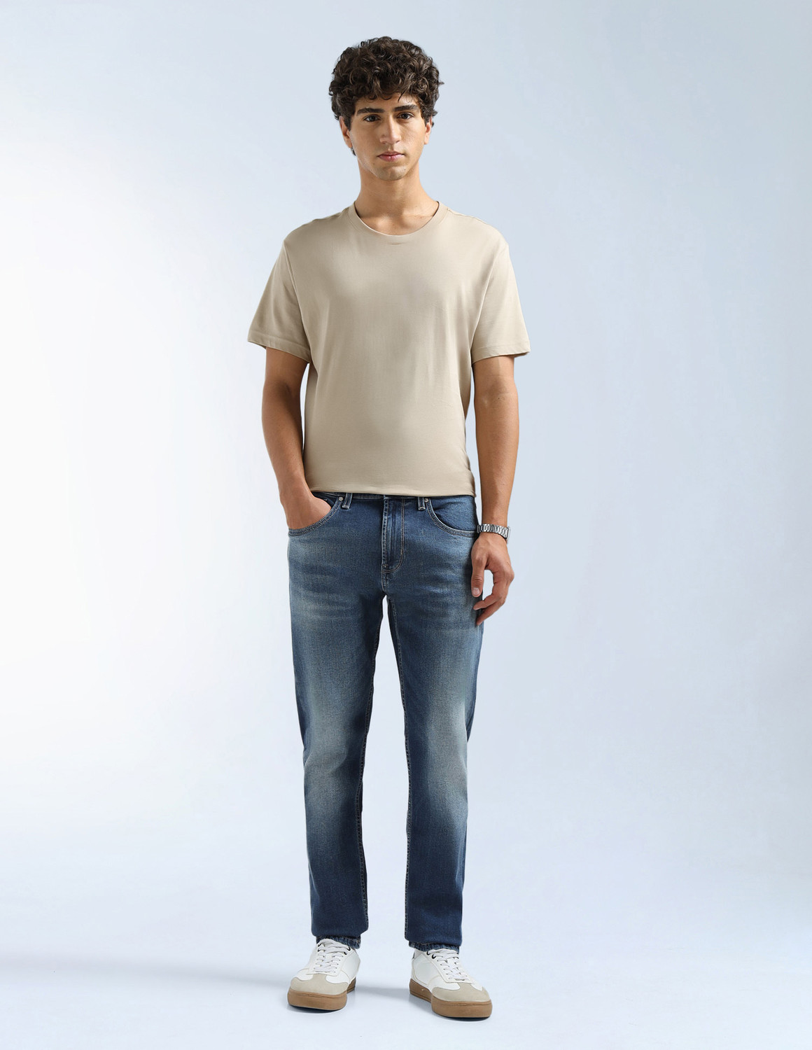 Image of FLYING MACHINE Tapered Fit Men Blue Jeans