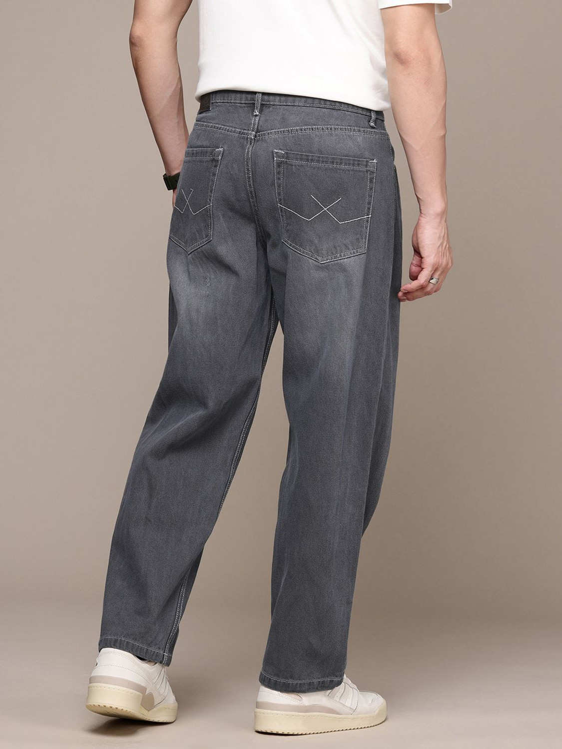 Image of WROGN Relaxed Fit Men Grey Jeans