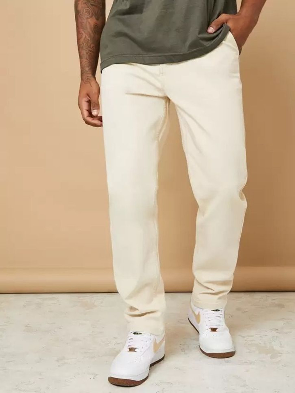 Image of PERISFASHION Relaxed Fit Men Beige Jeans