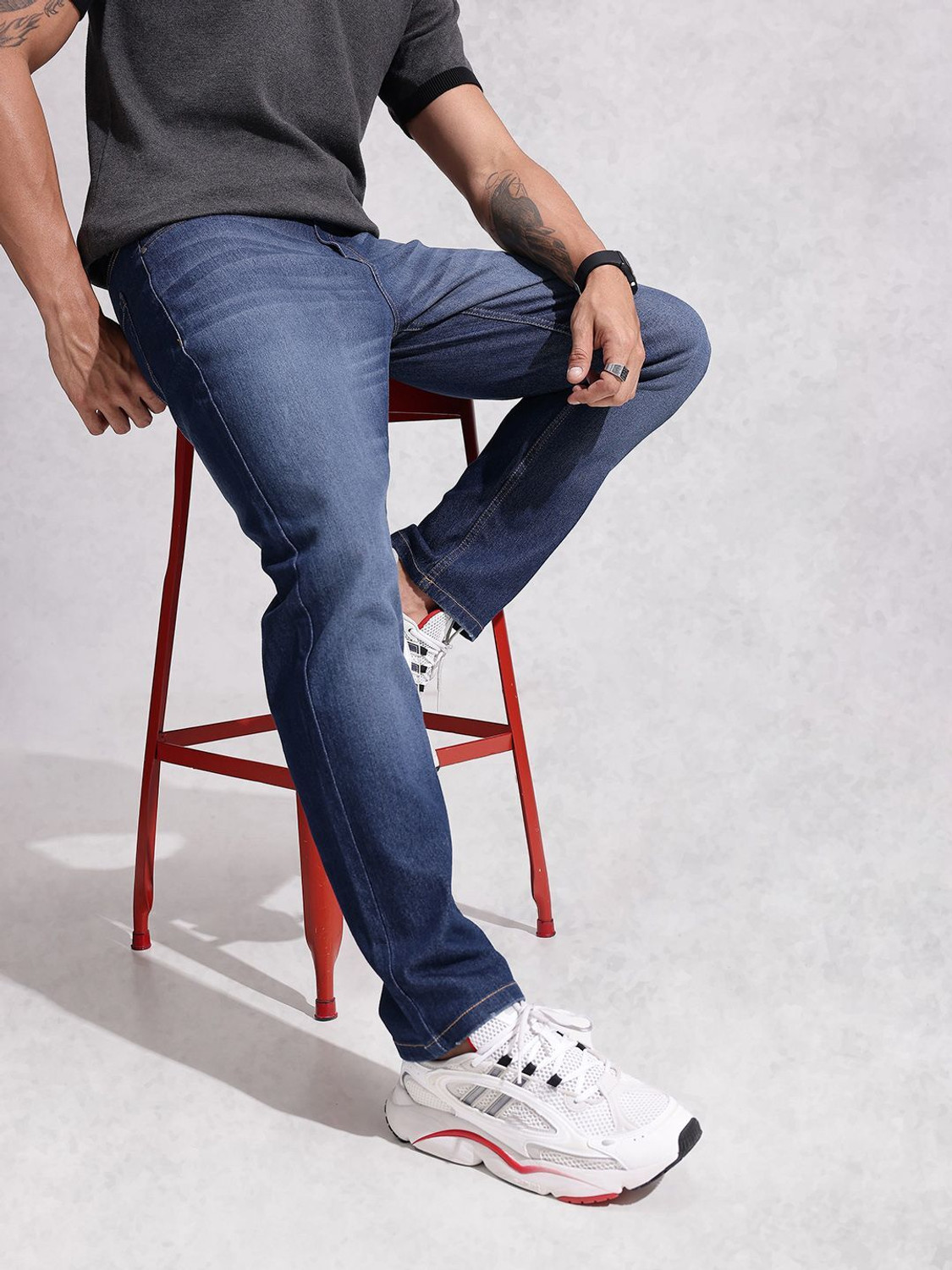 Image of WROGN Relaxed Fit Men Blue Jeans