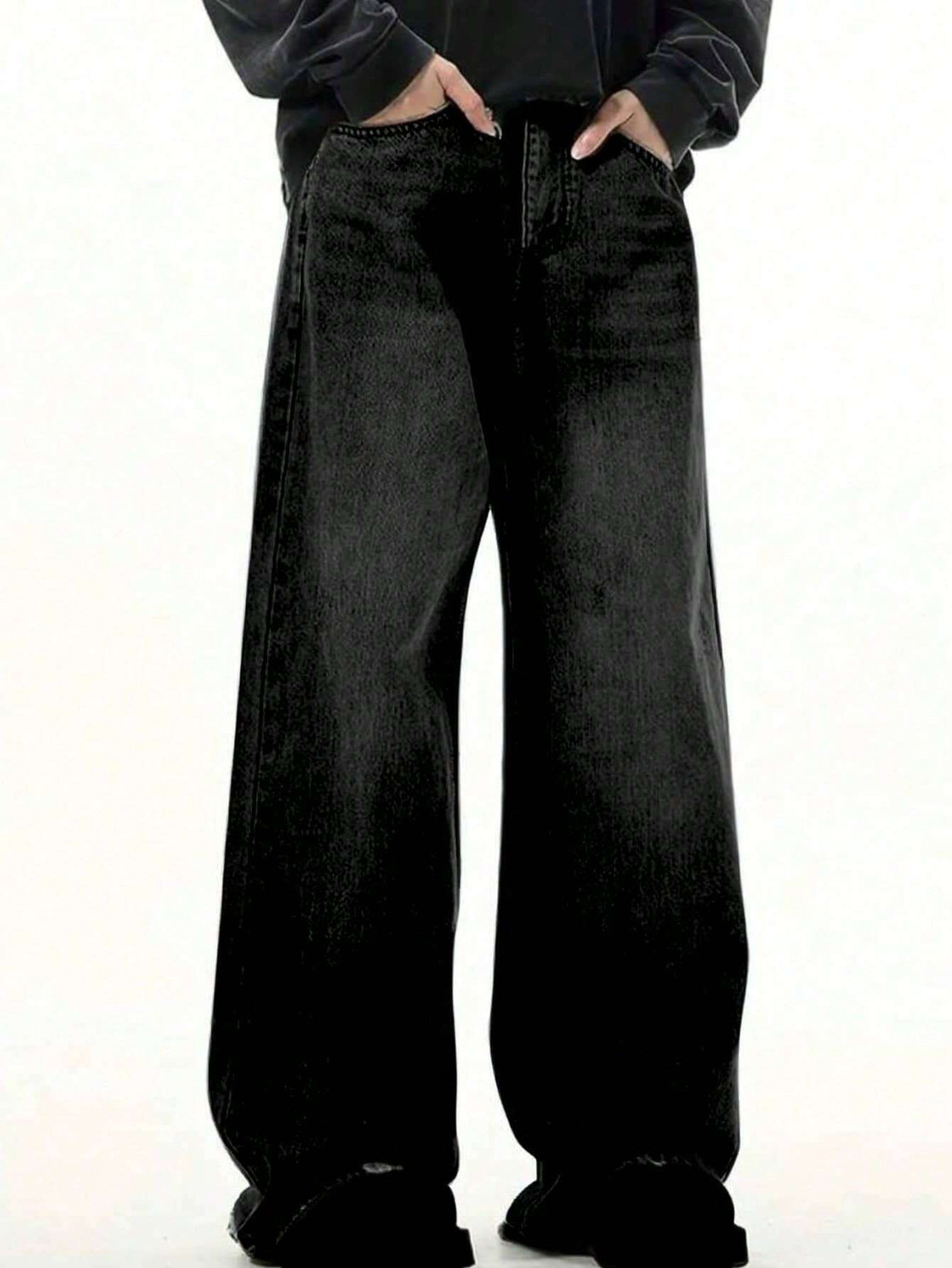 Image of YAMEET Men Baggy Fit Mid Rise Black Jeans