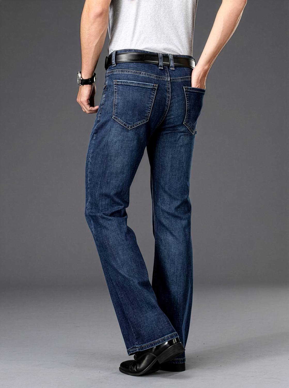 Men Boot-Leg Mid Rise Dark Blue Jeans - Image 4