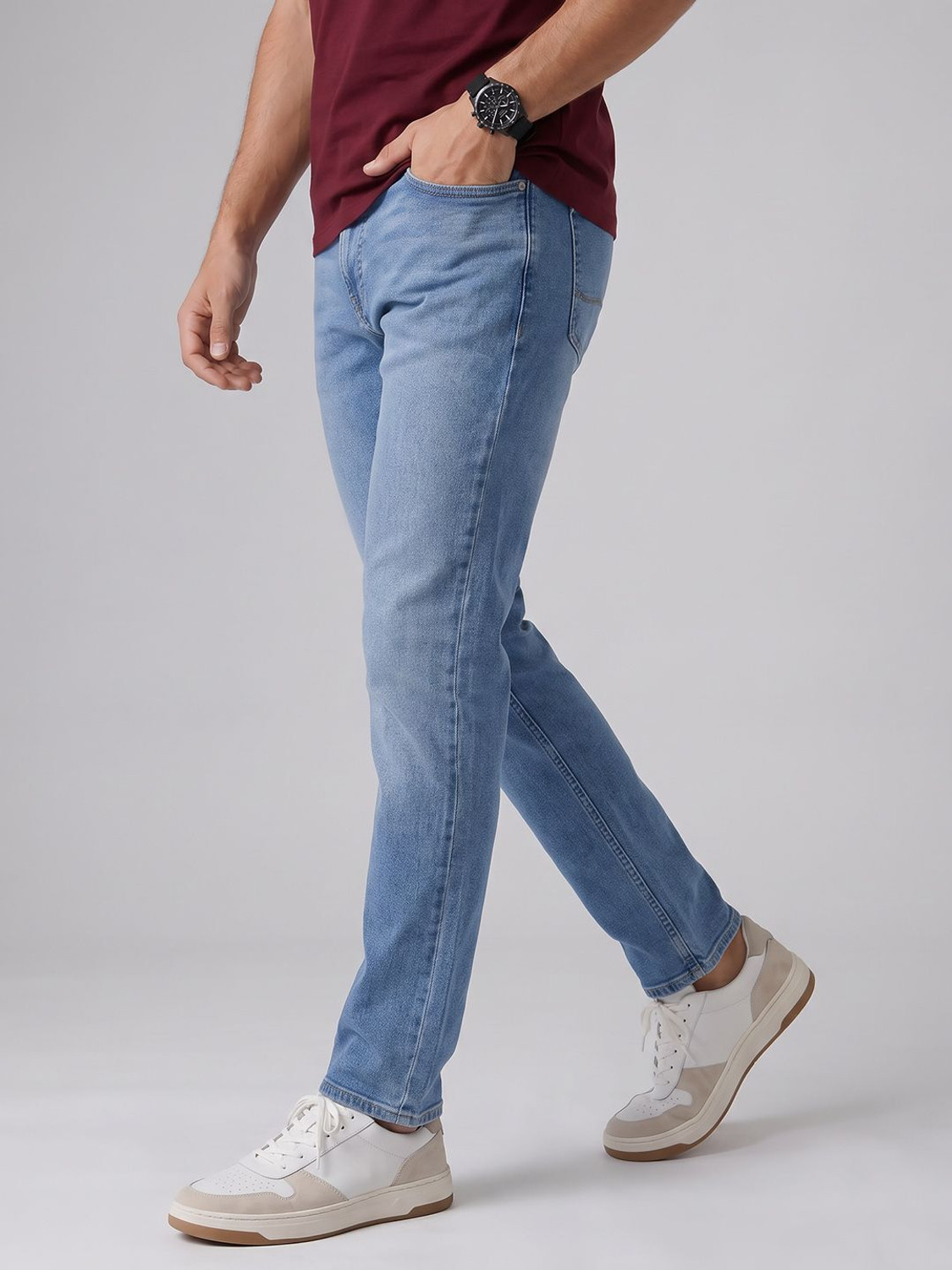 Image of Spykar Men Regular Mid Rise Blue Jeans