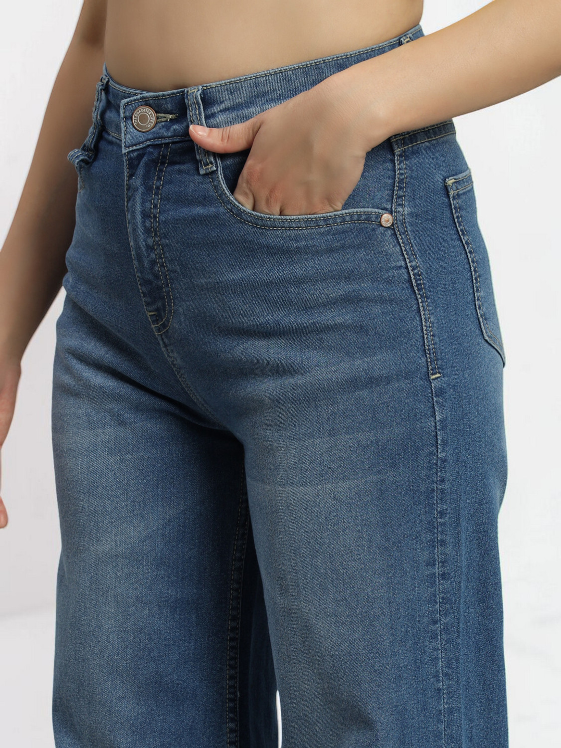 Image of Roadster Women Wide Leg High Rise Blue Jeans