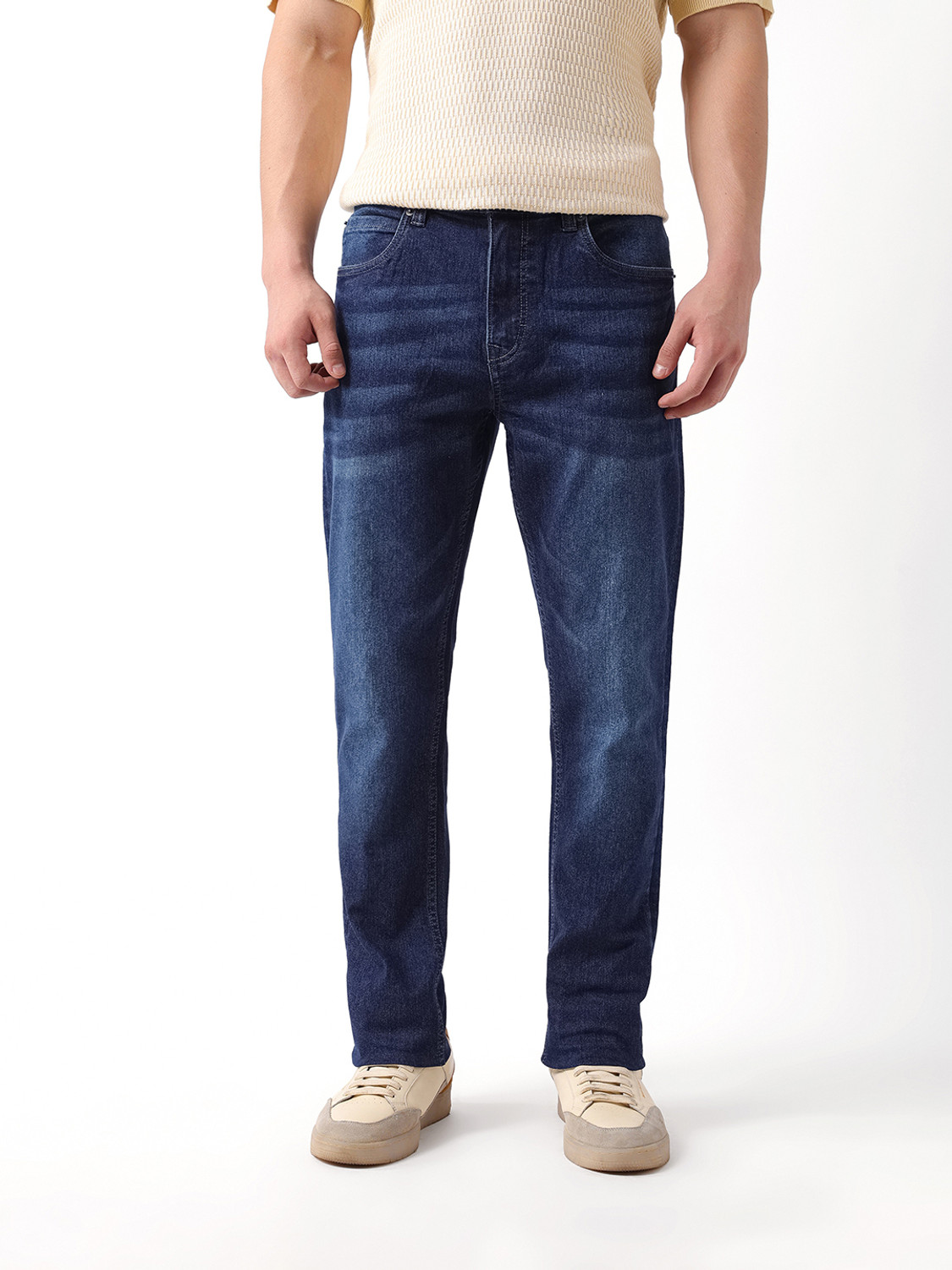 Image of THE BEAR HOUSE Men Slim Mid Rise Blue Jeans