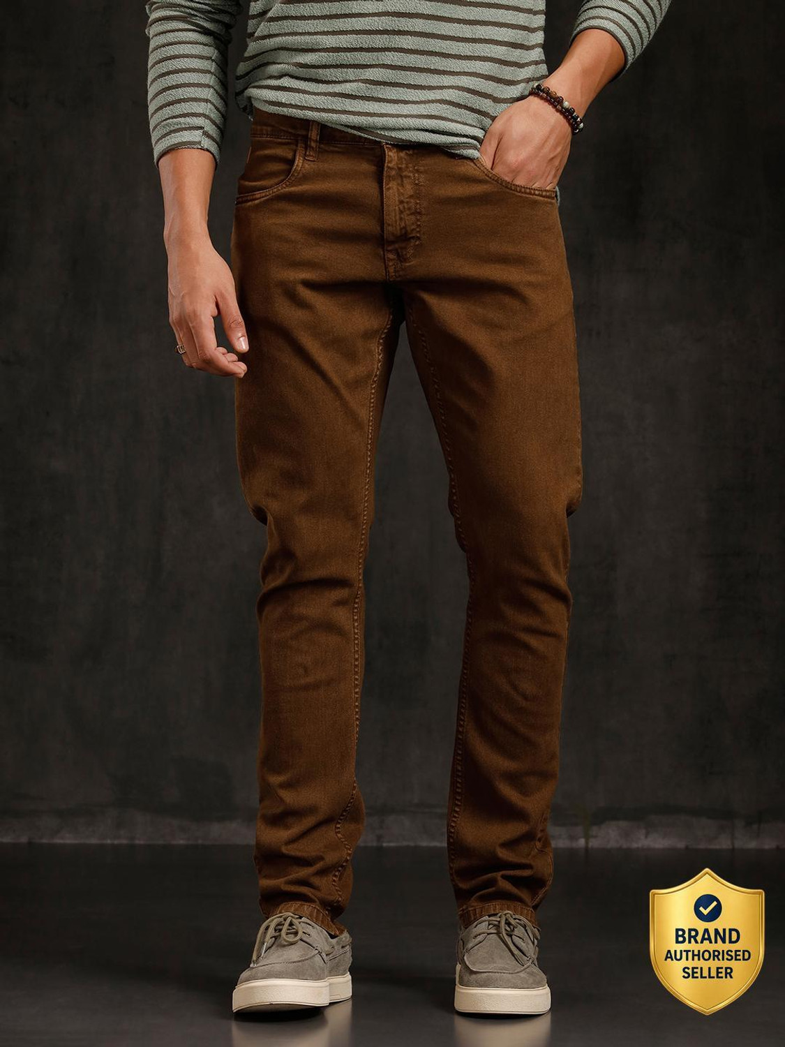 Image of WROGN Slim Men Brown Jeans