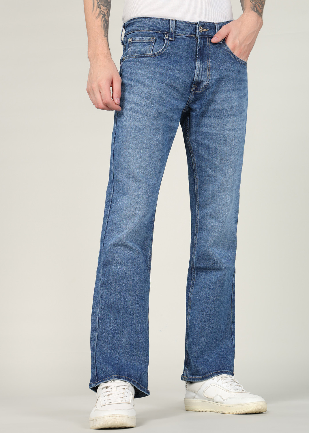 Image of Spykar Boot-Leg Men Blue Jeans