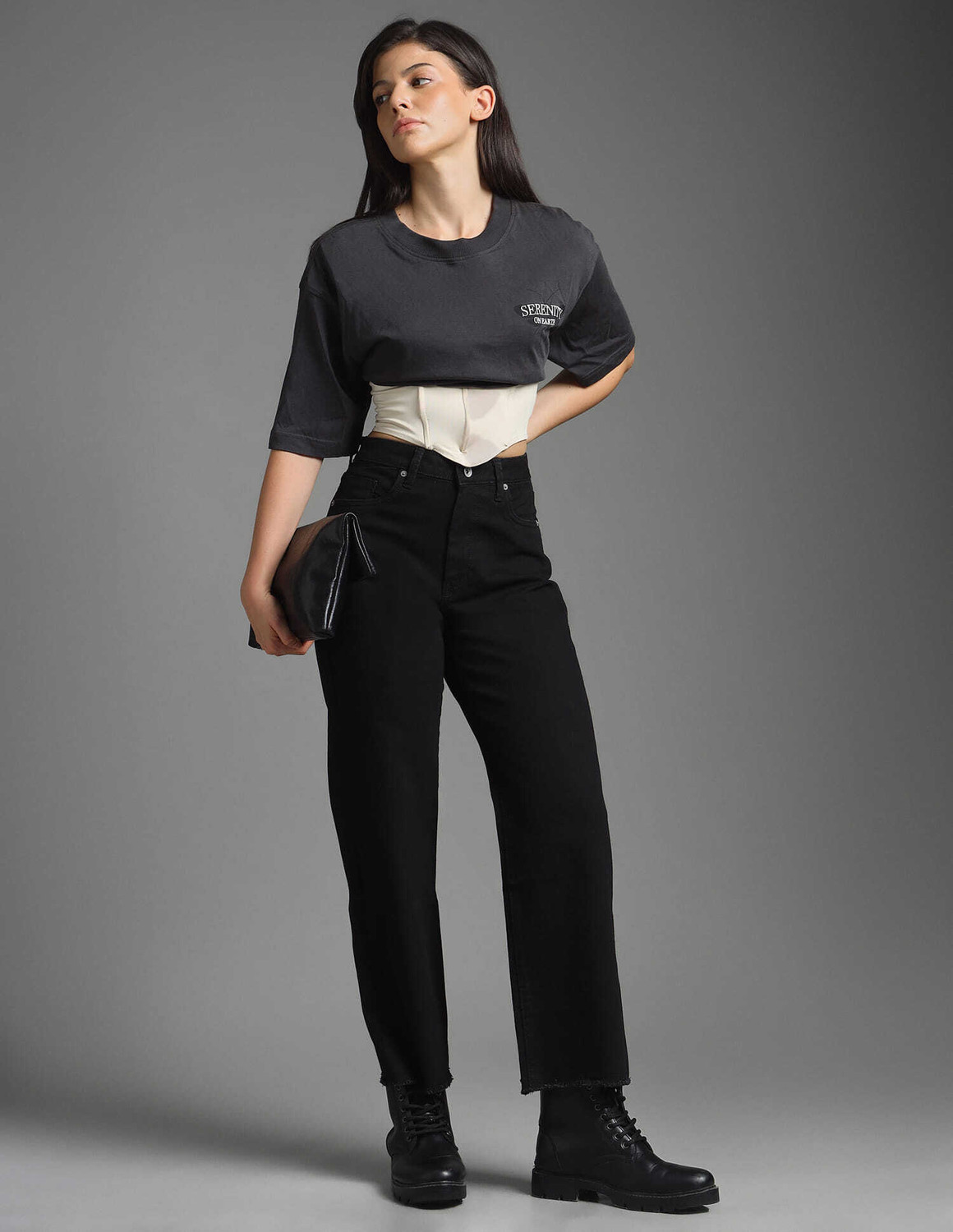 Image of FLYING MACHINE Wide Leg Women Black Jeans