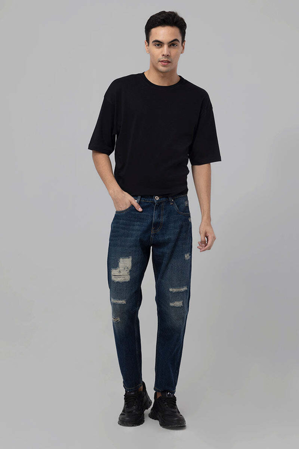 Image of Snitch Relaxed Fit Men Dark Blue Jeans