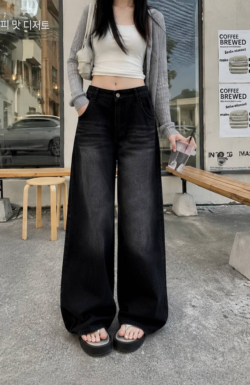 SHRIVAN Wide Leg Black Jeans for Women - Image 1