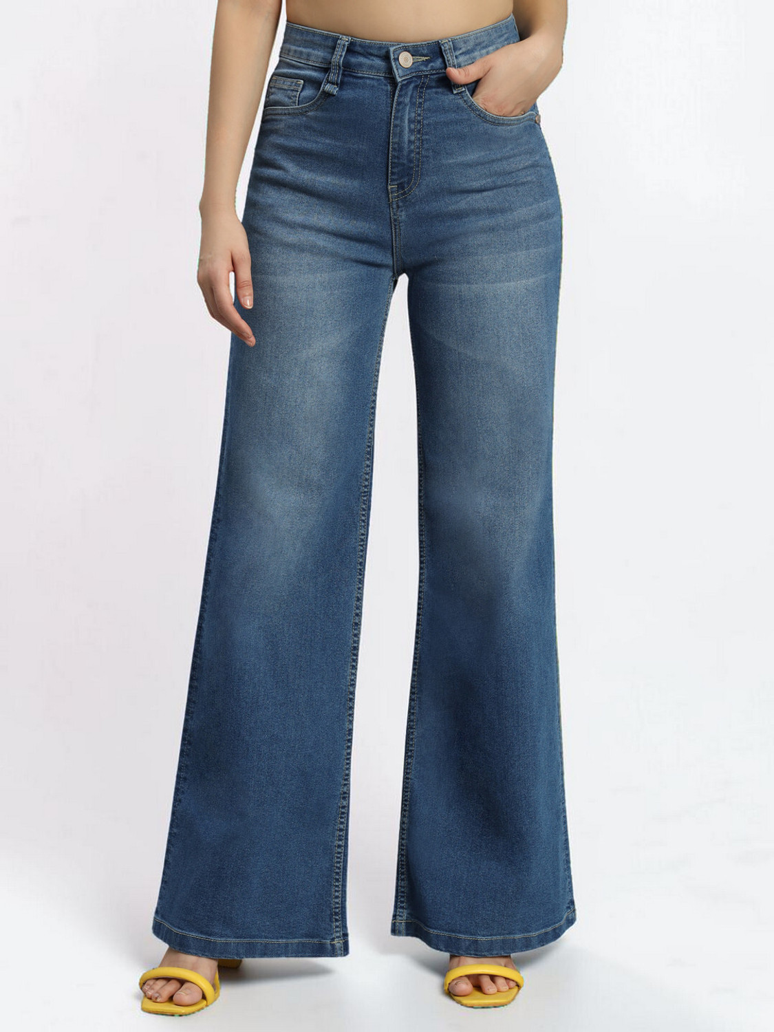 Image of Roadster Women Wide Leg High Rise Blue Jeans