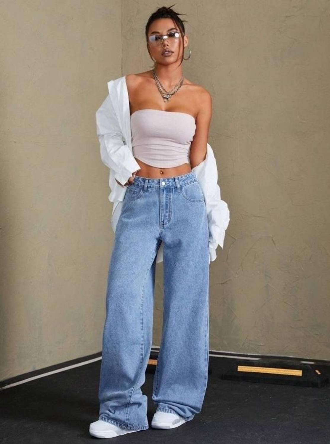 Aamishfashion Wide Leg Women Light Blue Jeans