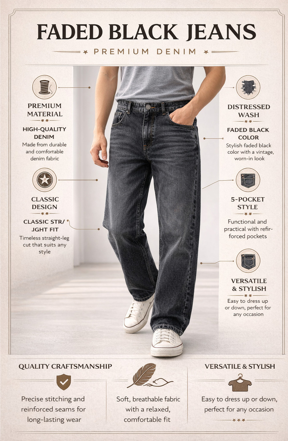 Image of BREXX Straight Fit Men Grey Jeans