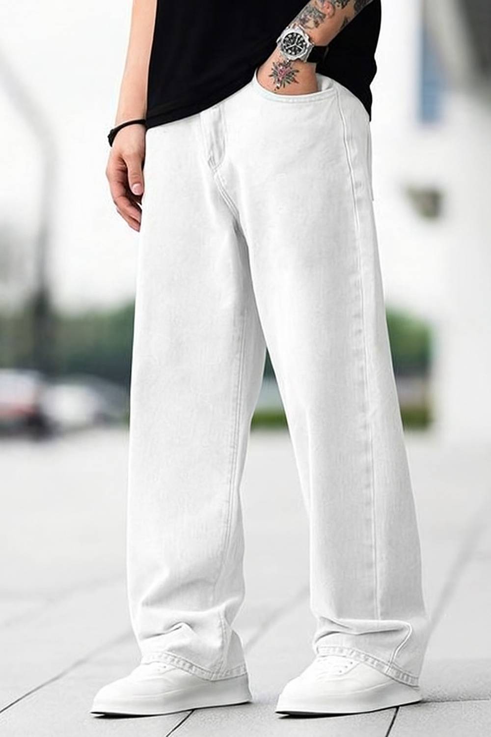 Maahit Loose Fit Men White Jeans - Image 3
