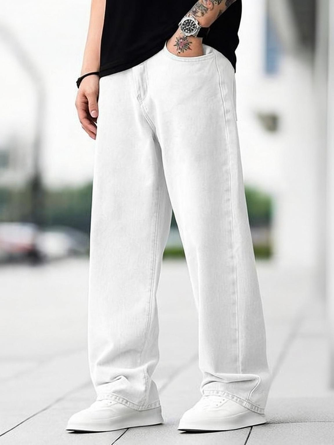 Image of METRONAUT Loose Fit Men White Jeans