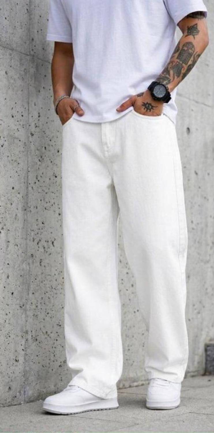 FLAYING Loose Fit Men White Jeans - Image 1
