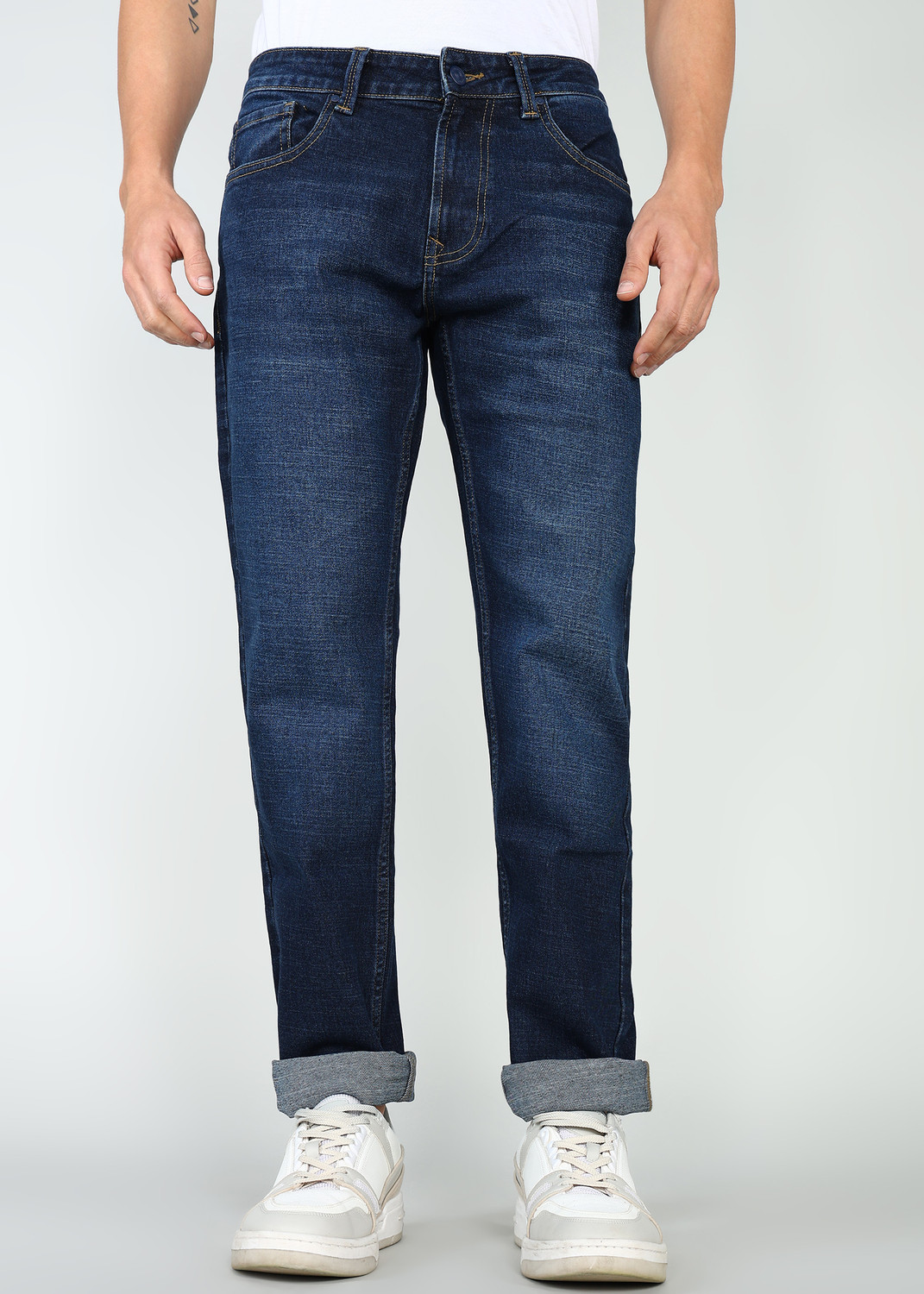 Image of Spykar Straight Fit Men Dark Blue Jeans